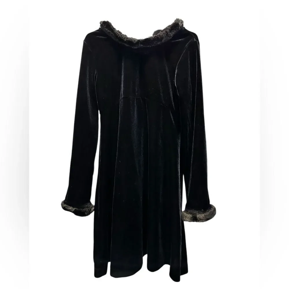 EUC The Children's Place Girls Black Faux Fur Trim Long Sleeve Dress - Size 6/7
